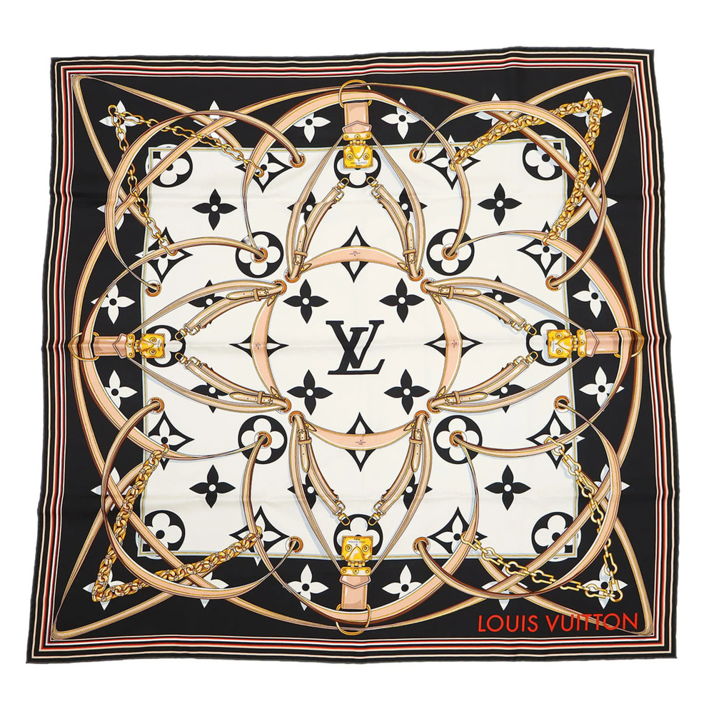 LOUIS VUITTON Carre 90 Ultimate Scarf/Muffler/Stole, Large Size, 100% Silk, B...